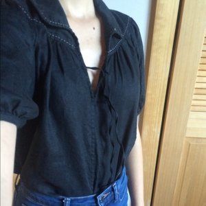 Linen Collared Black Anthropologie Blouse